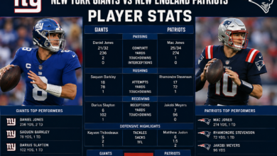 New York Giants vs New England Patriots Match Player Stats